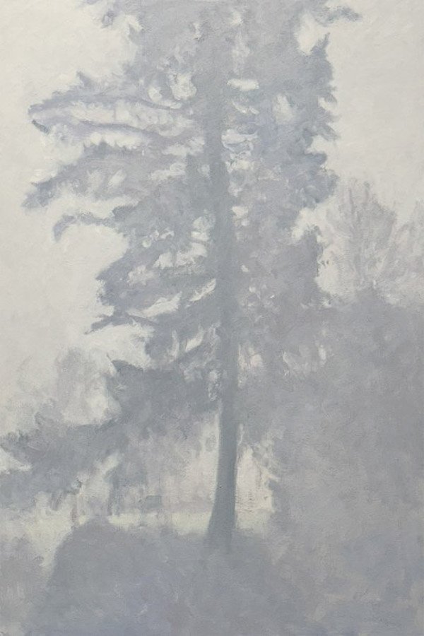FOG AND EMPTINESS (PANTHER LAKE GARDEN SERIES), oil on MDH panel, 36 x 18 inches, copyright ©2023